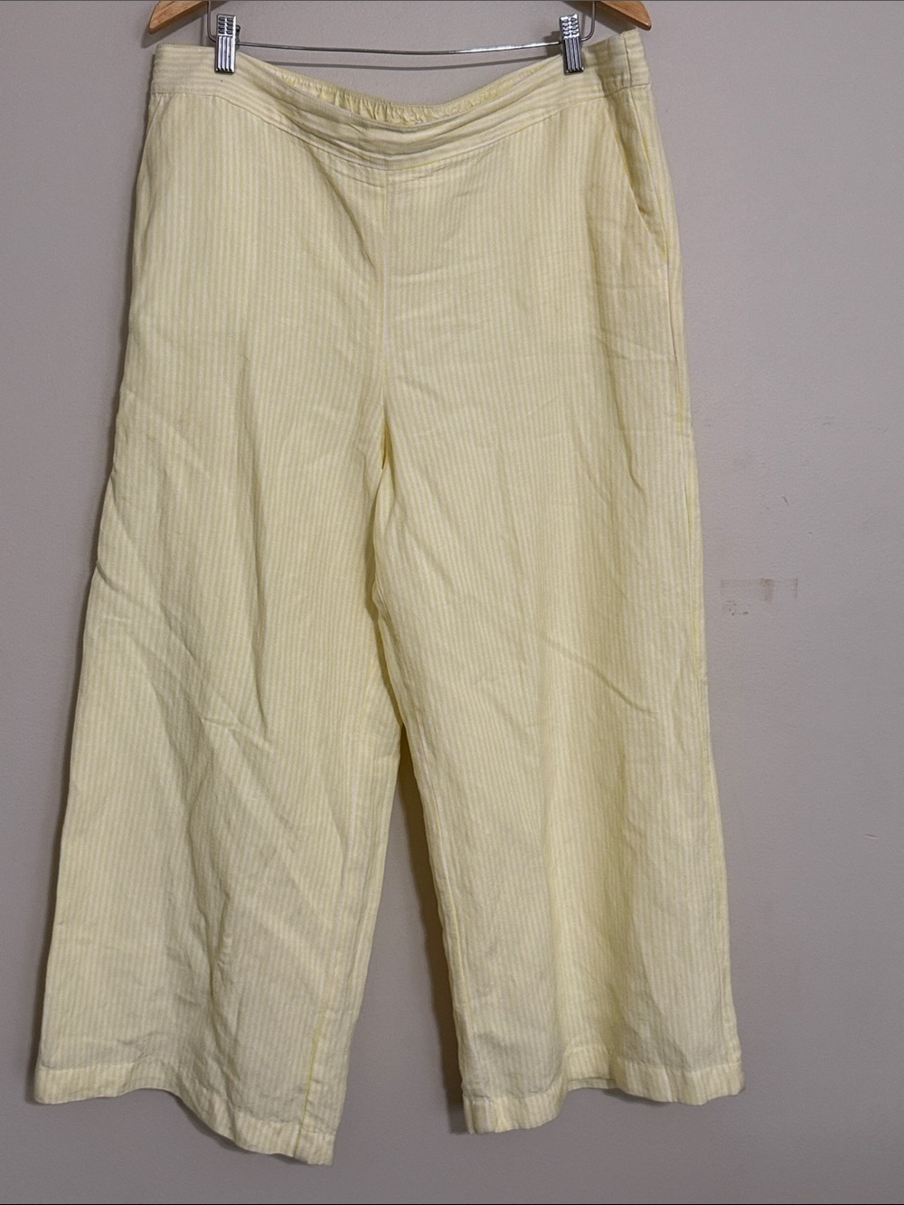 LOFT Yellow and White Striped trousers linen pants women XL vacation beach retro